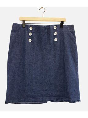 Blue Demin Skirt Knee XL by Messini Double Row Silver Button Accent A-Line
